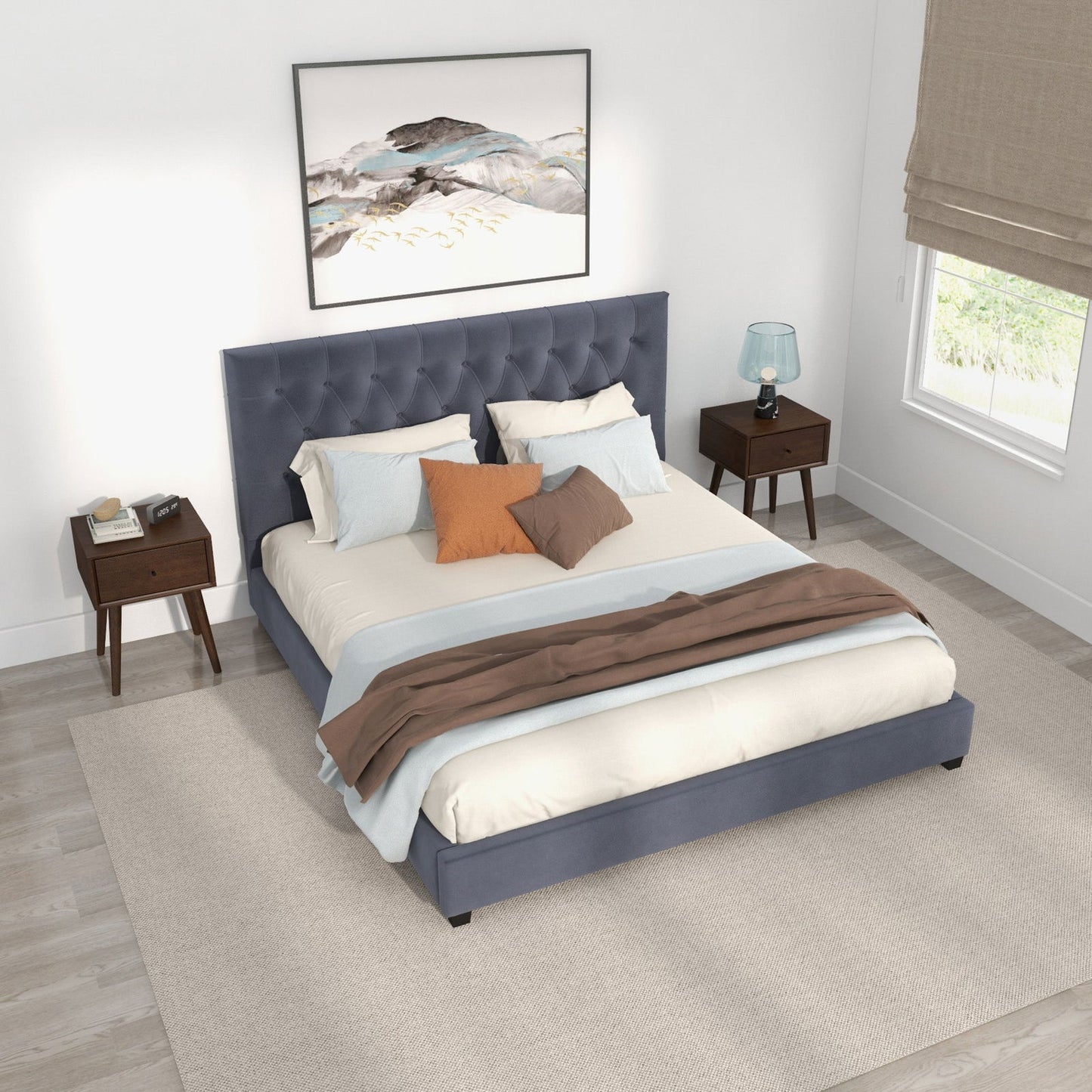 Debbie King Velvet Platform Bed | Grey