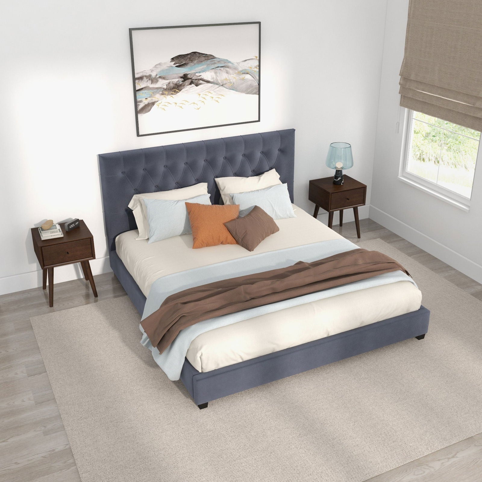 Debbie King Velvet Platform Bed | Grey