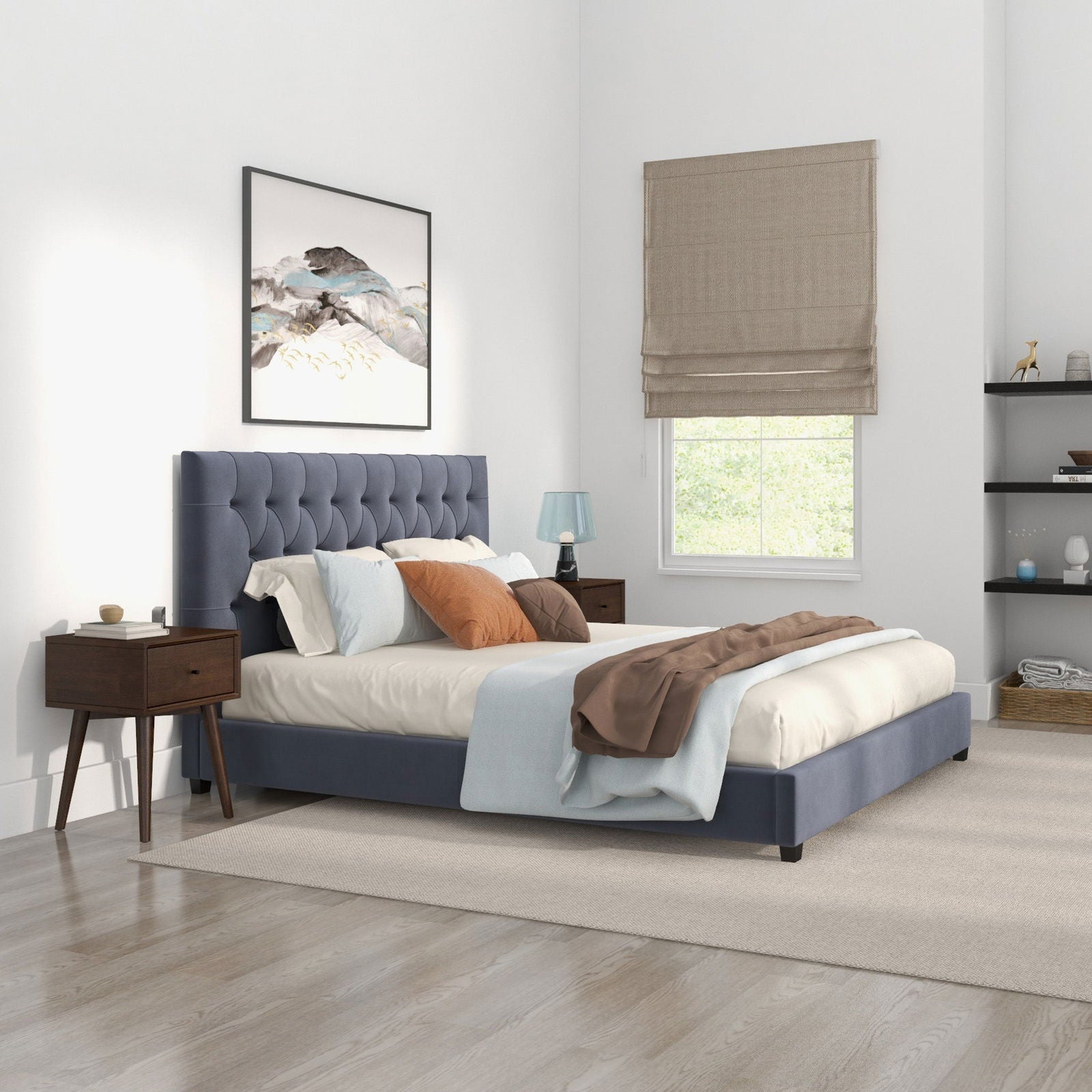 Debbie King Velvet Platform Bed | Grey