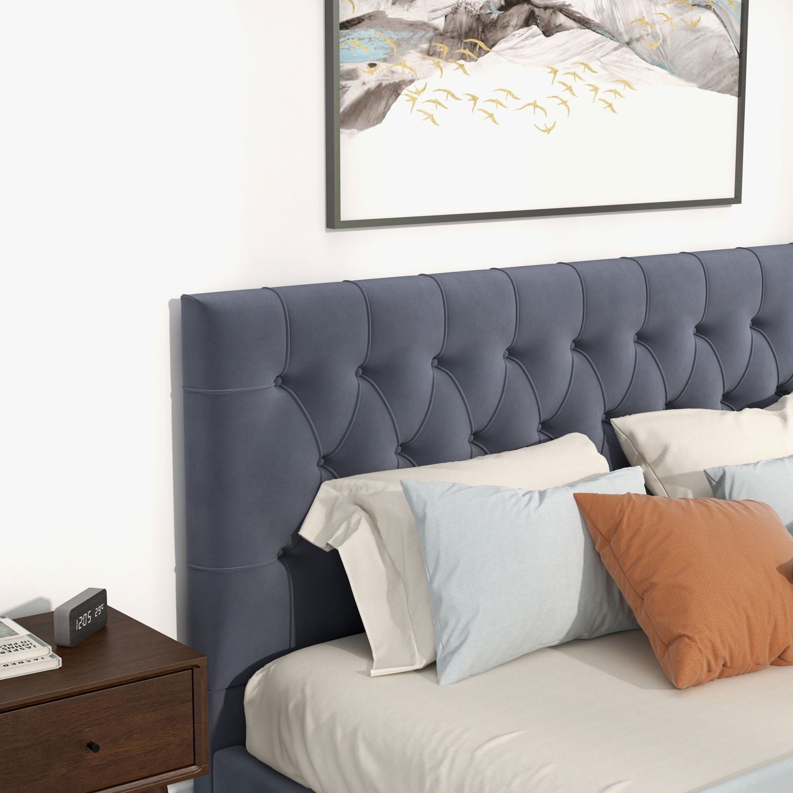 Debbie King Velvet Platform Bed | Grey