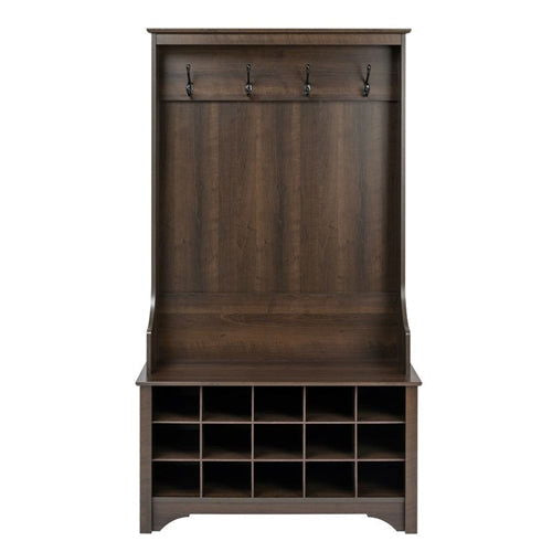 Entryway Hall Tree Shoe Cubby Coat Rack, Dark Brown Espresso
