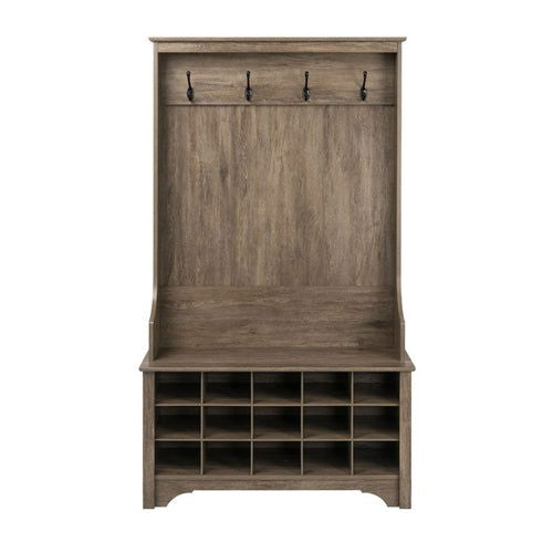 Entryway Hall Tree Shoe Cubby Coat Rack, Grey
