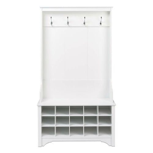 Entryway Hall Tree Shoe Cubby Coat Rack, White