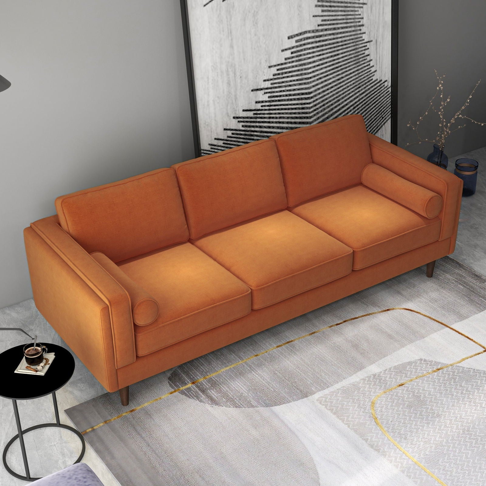 Fairfield 86" Velvet Sofa | Burnt Orange