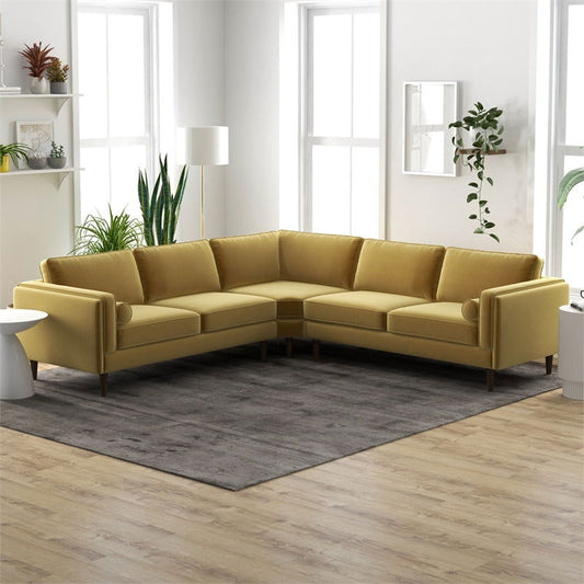 Fairfield Symmetrical Velvet Corner Sofa | Yellow