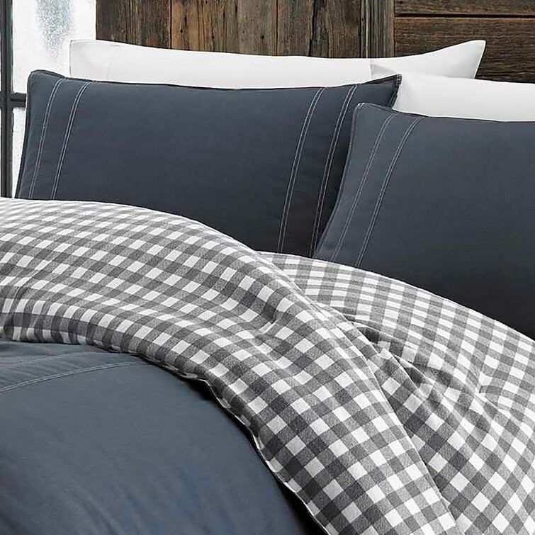 Gray/White Reverse Plaid 100% Cotton Comforter Set, Full/Queen