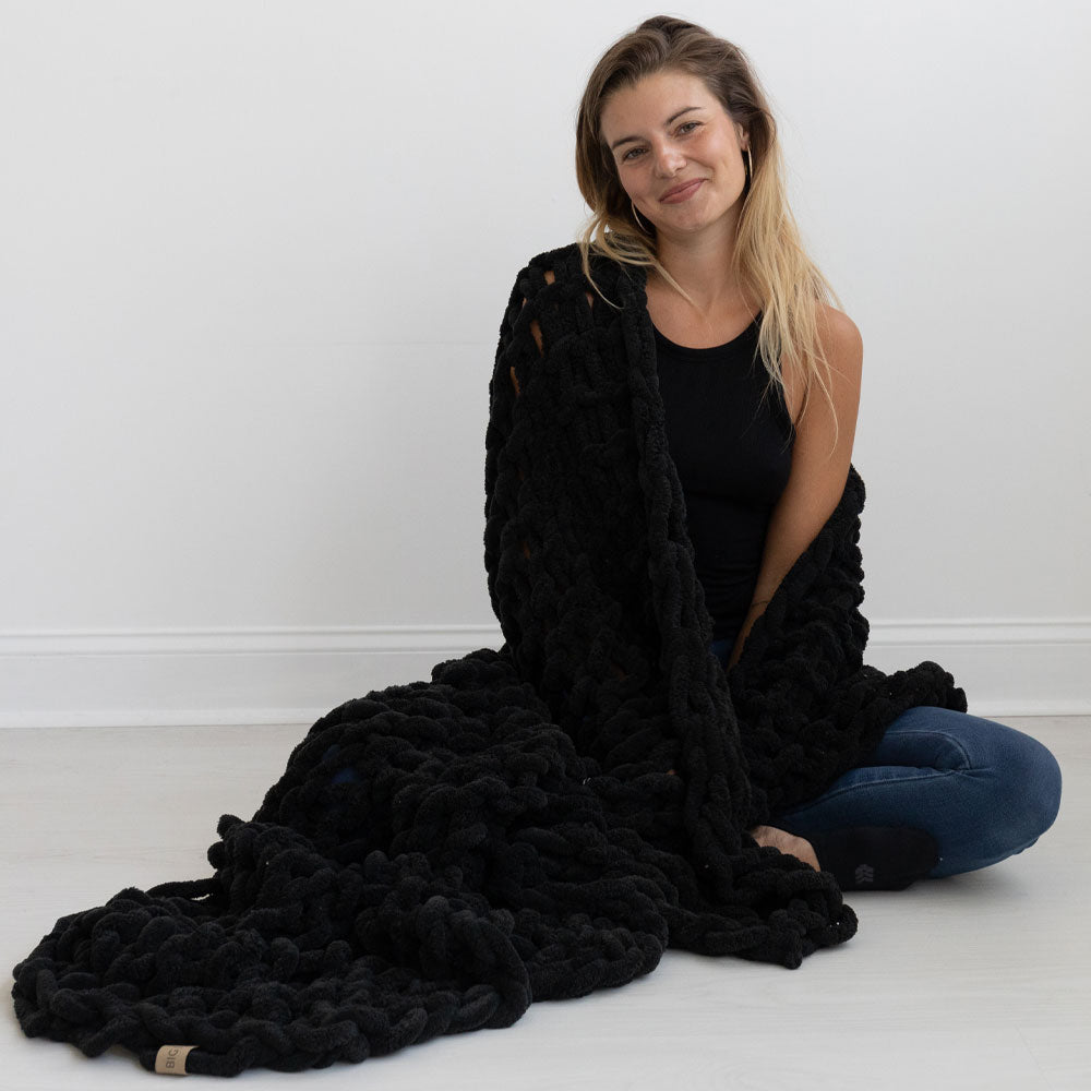 Infinite Chunky Knit Blanket | Minky | Big - Onyx