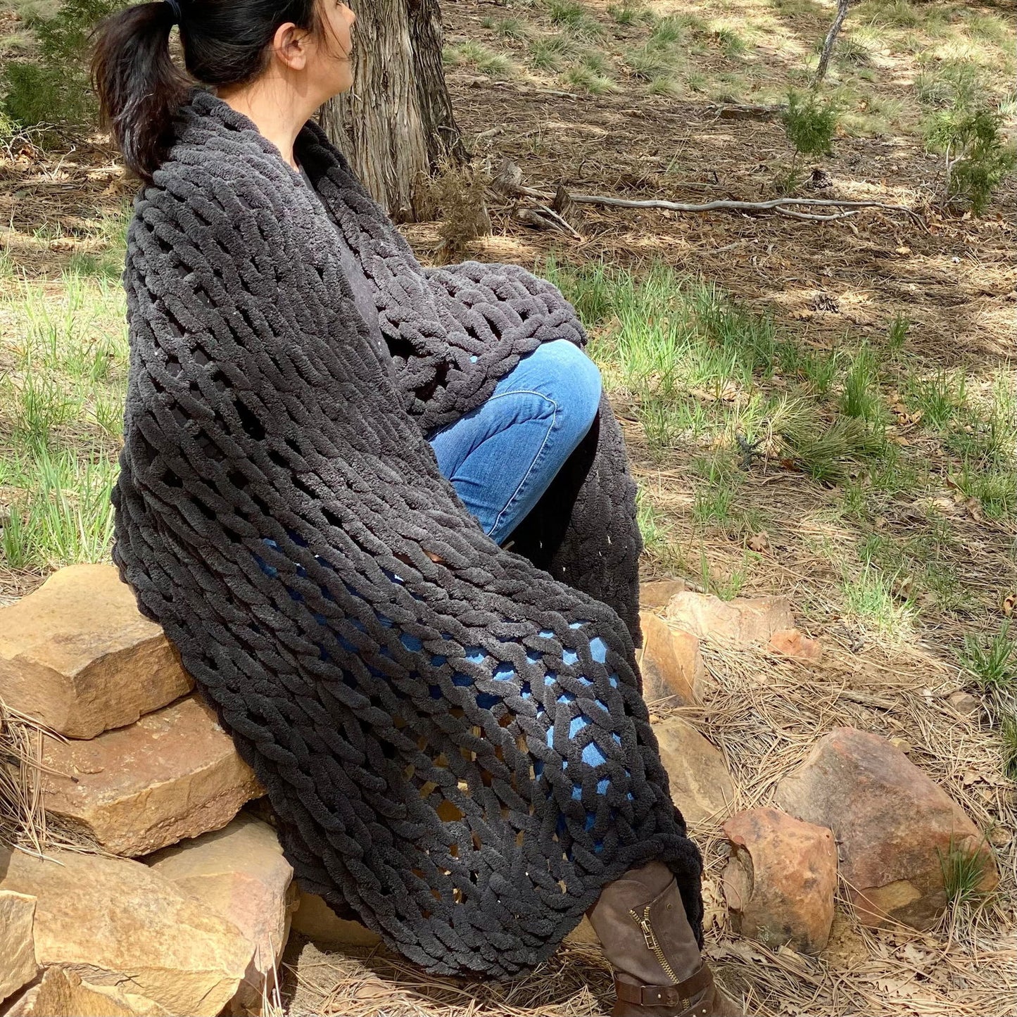Infinite Chunky Knit Blanket | Minky | Big - Onyx