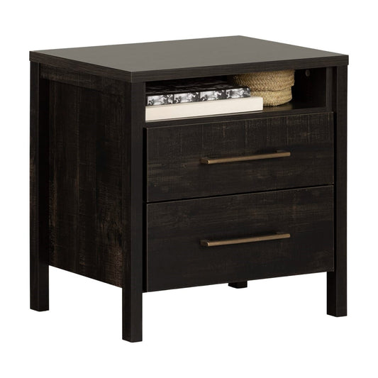 Java 2 Drawer Nightstand Cubby Storage Shelf