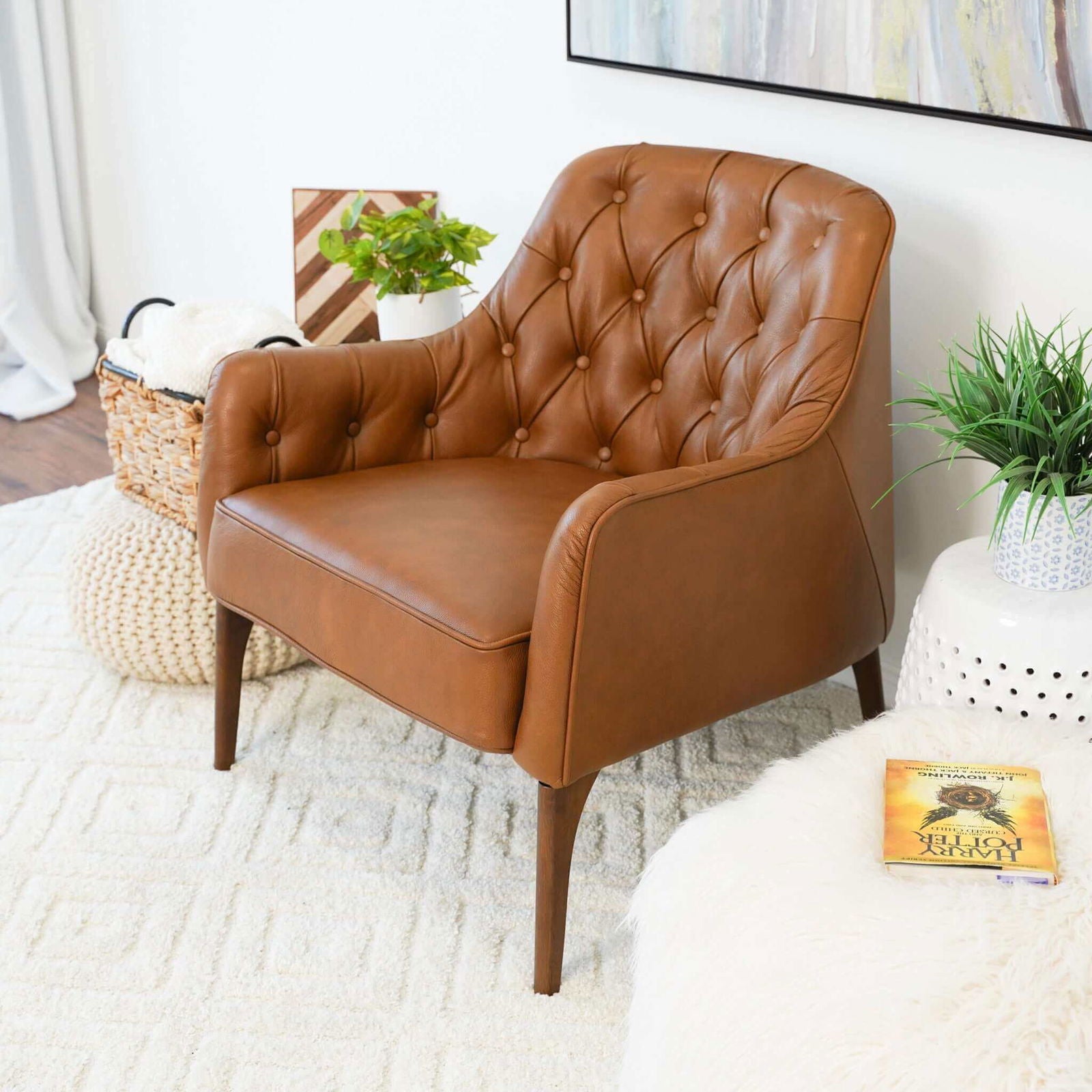 Jonathan Tufted Leather Lounge Chair | Tan
