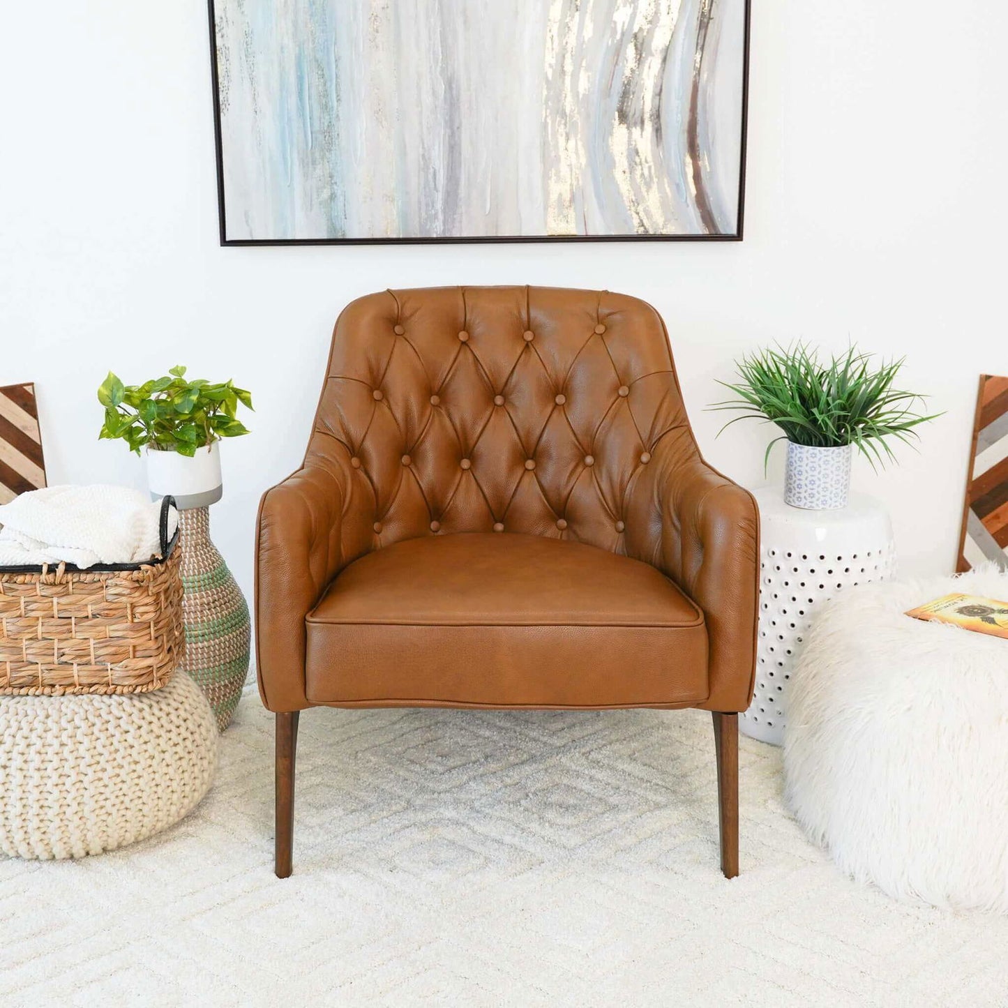 Jonathan Tufted Leather Lounge Chair | Tan