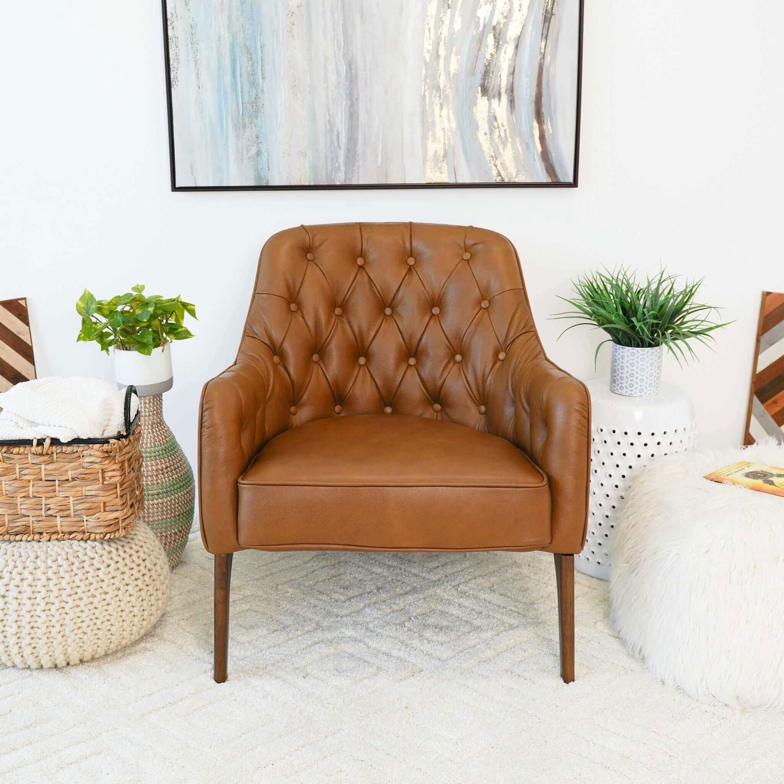Jonathan Tufted Leather Lounge Chair | Tan