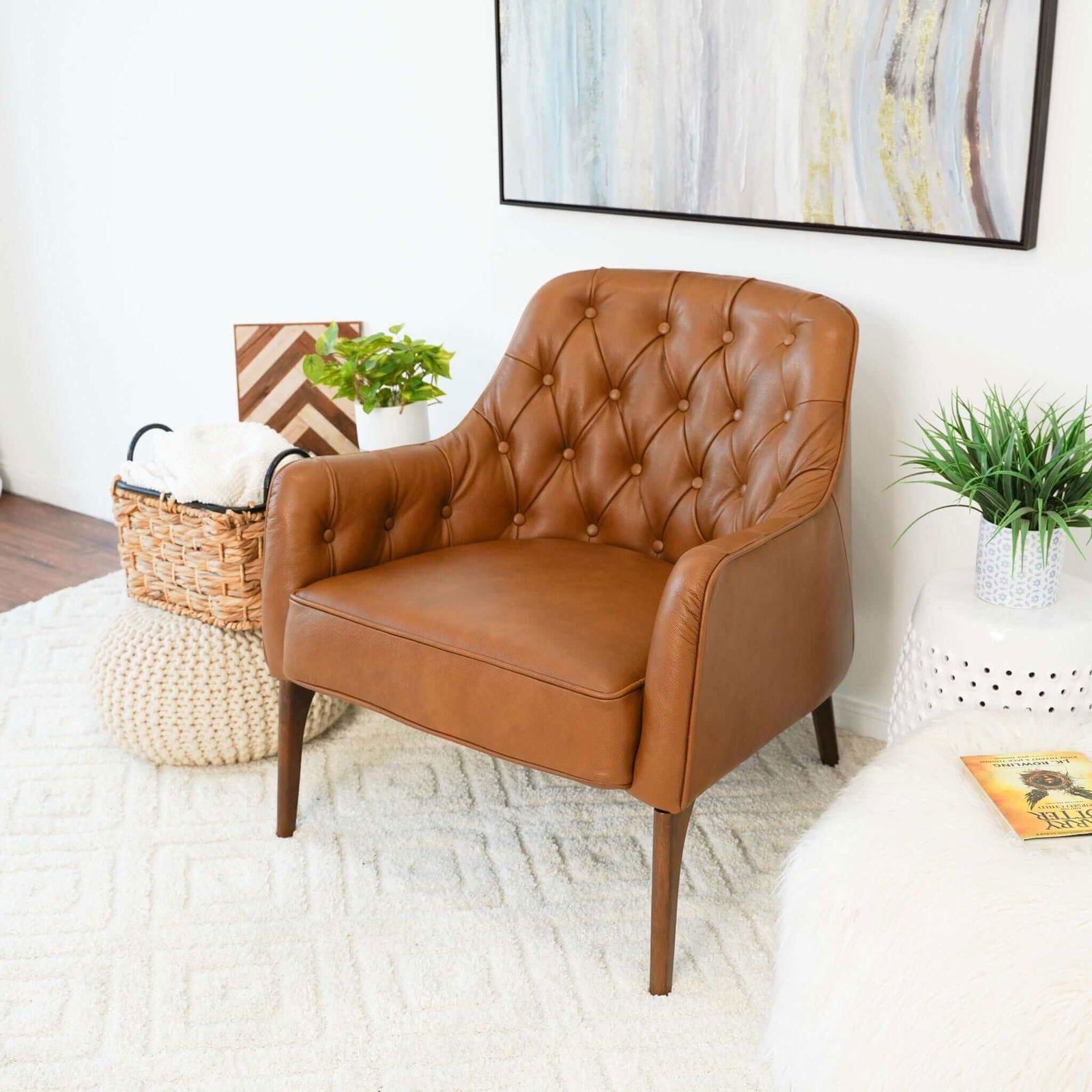 Jonathan Tufted Leather Lounge Chair | Tan