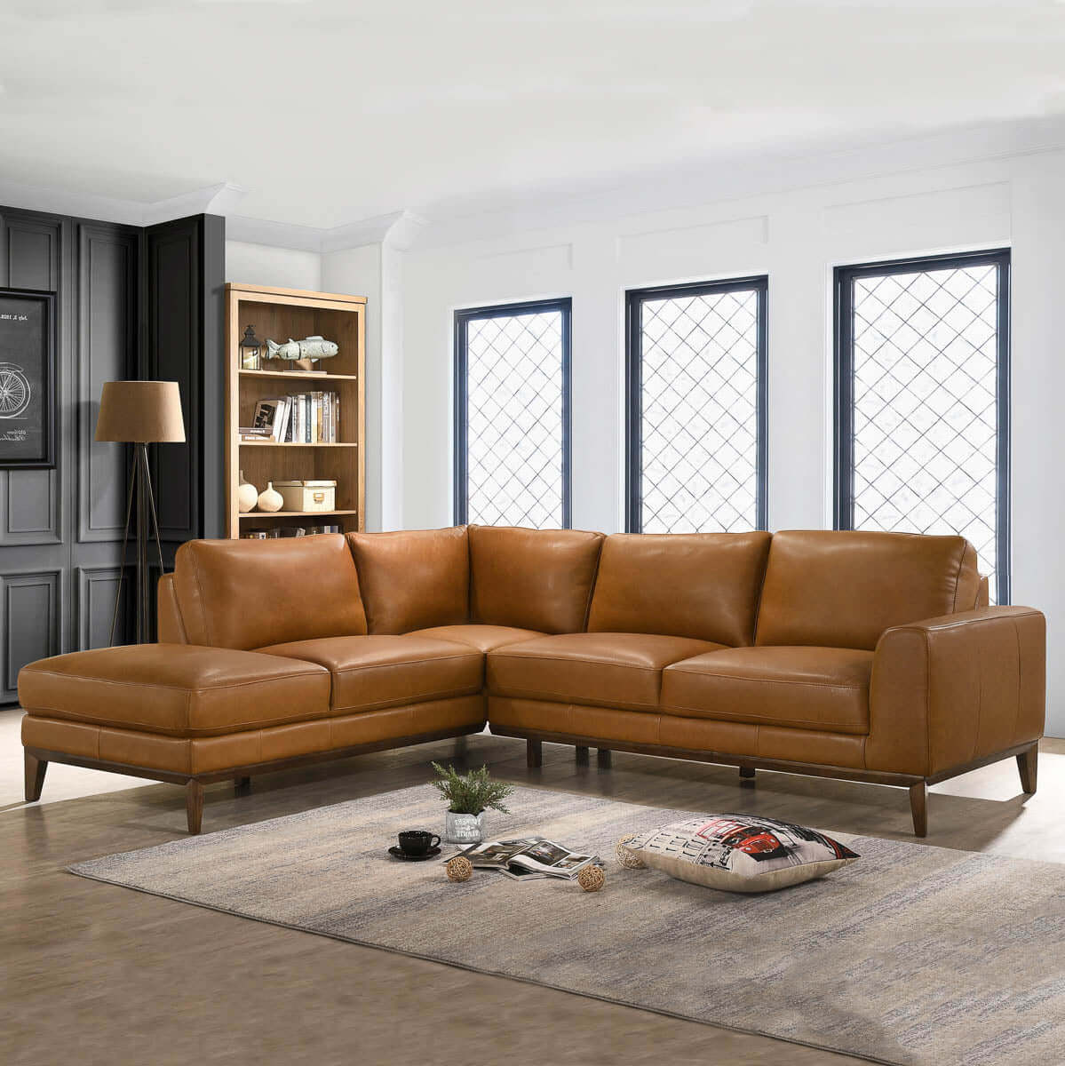Lawrence Leather Sectional Sofa | Tan