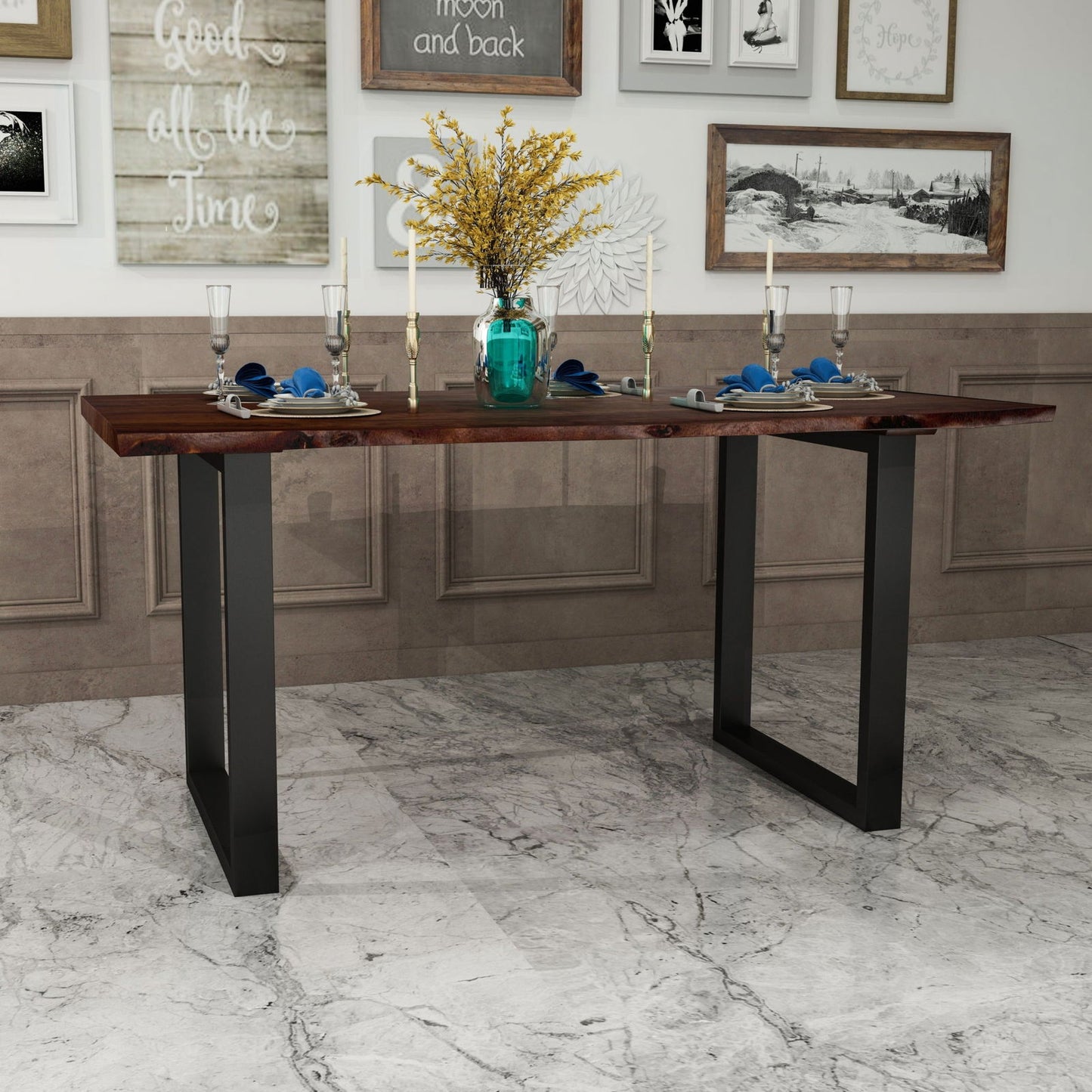 Live Edge 63" Solid Wood Dining Table, Dark Brown