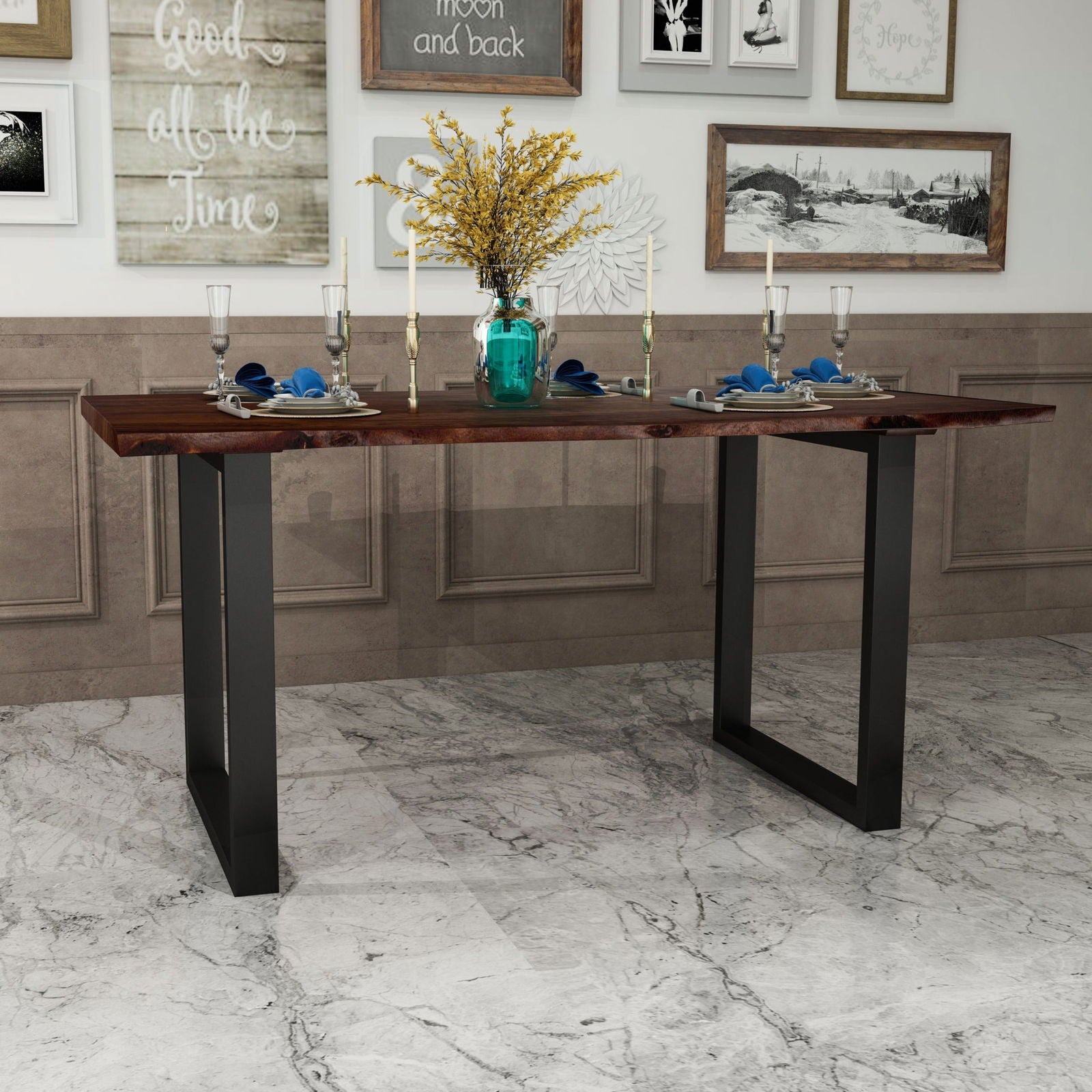 Live Edge 63" Solid Wood Dining Table, Dark Brown