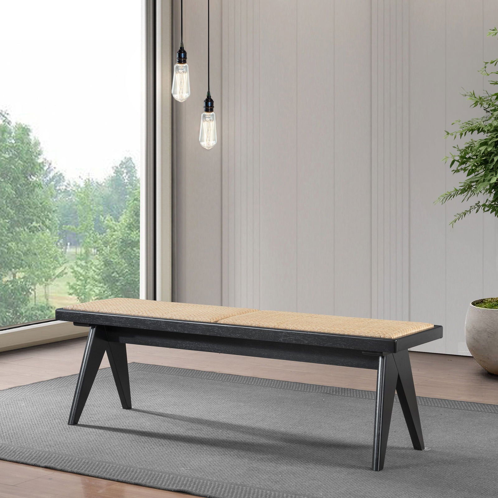 Logan Rattan Bench | Black