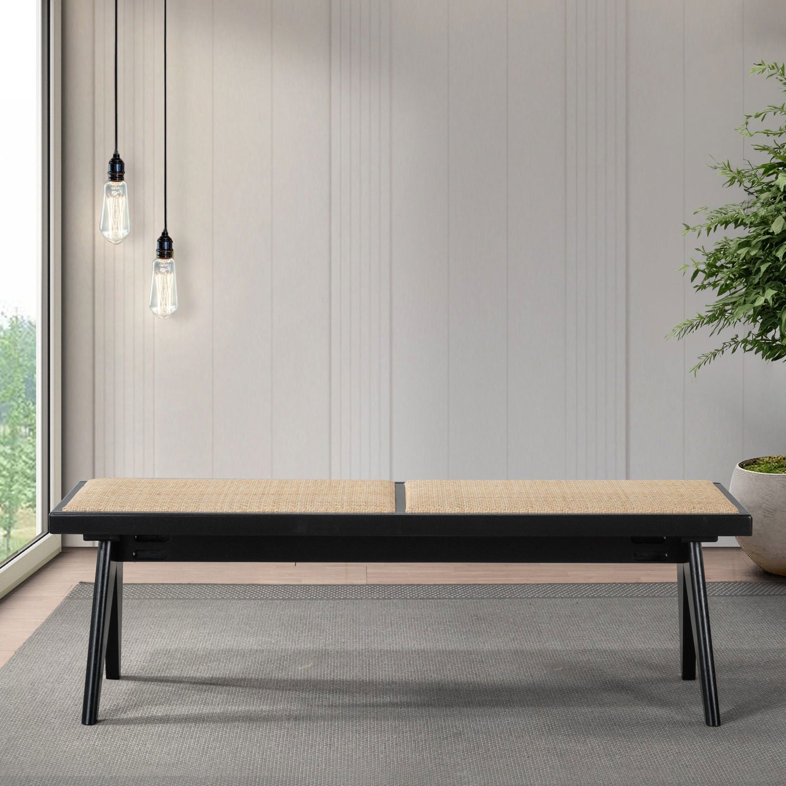Logan Rattan Bench | Black