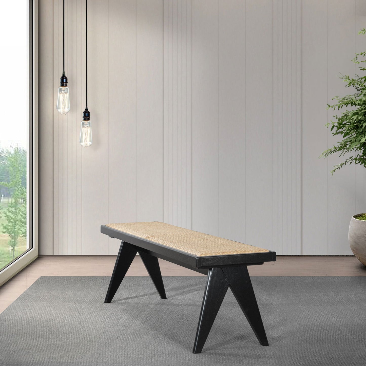 Logan Rattan Bench | Black