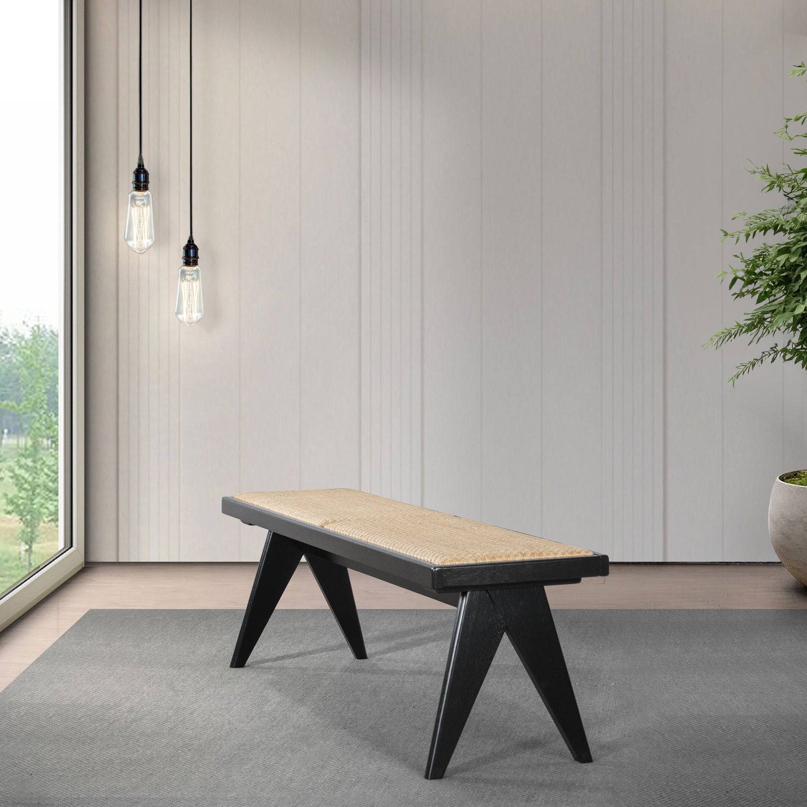 Logan Rattan Bench | Black