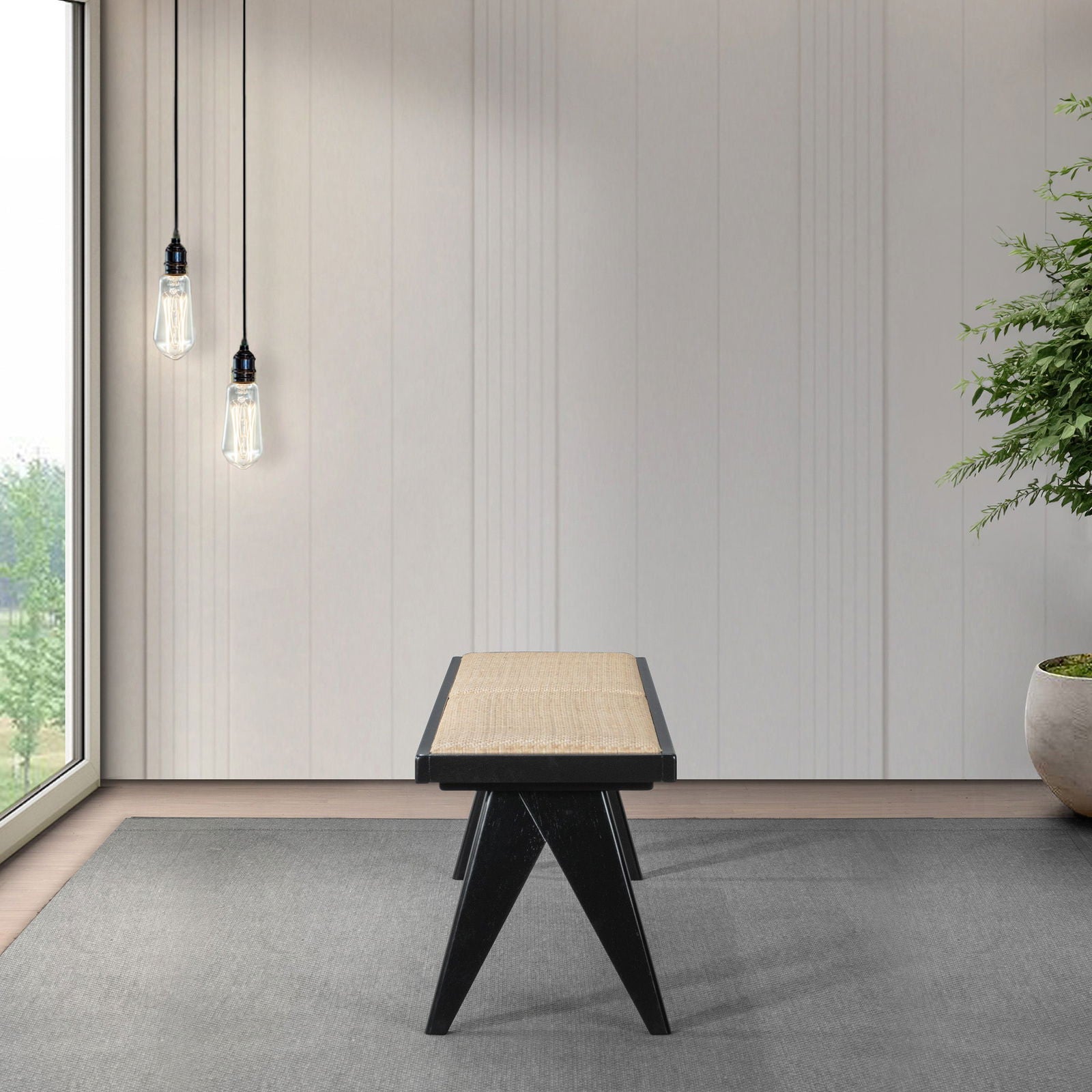 Logan Rattan Bench | Black