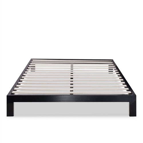 Low Profile Black Metal Platform Bed Frame with Wooden Slats, King