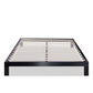 Low Profile Black Metal Platform Bed Frame with Wooden Slats, Queen