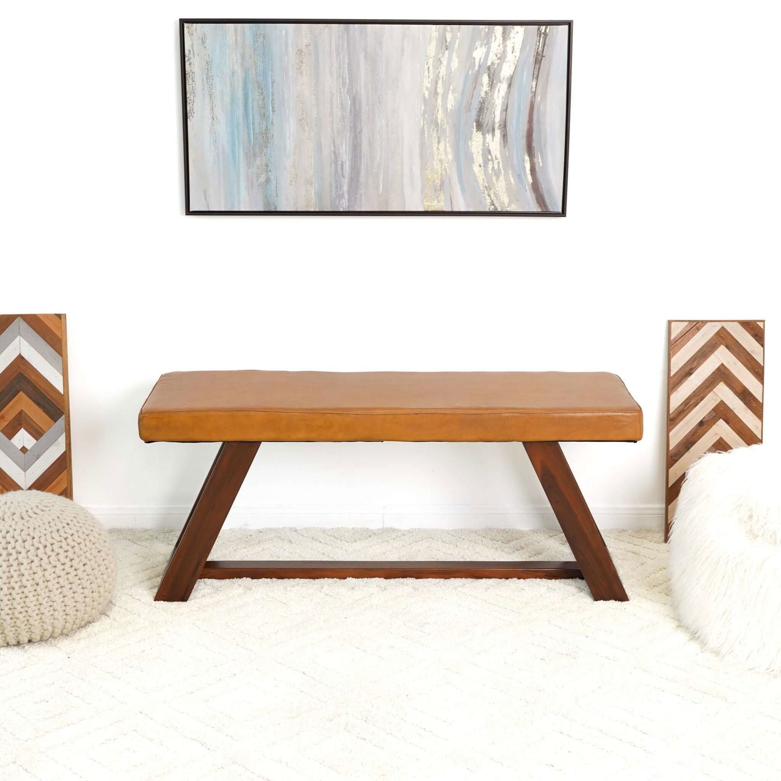 Marcus Leather Bench | Tan