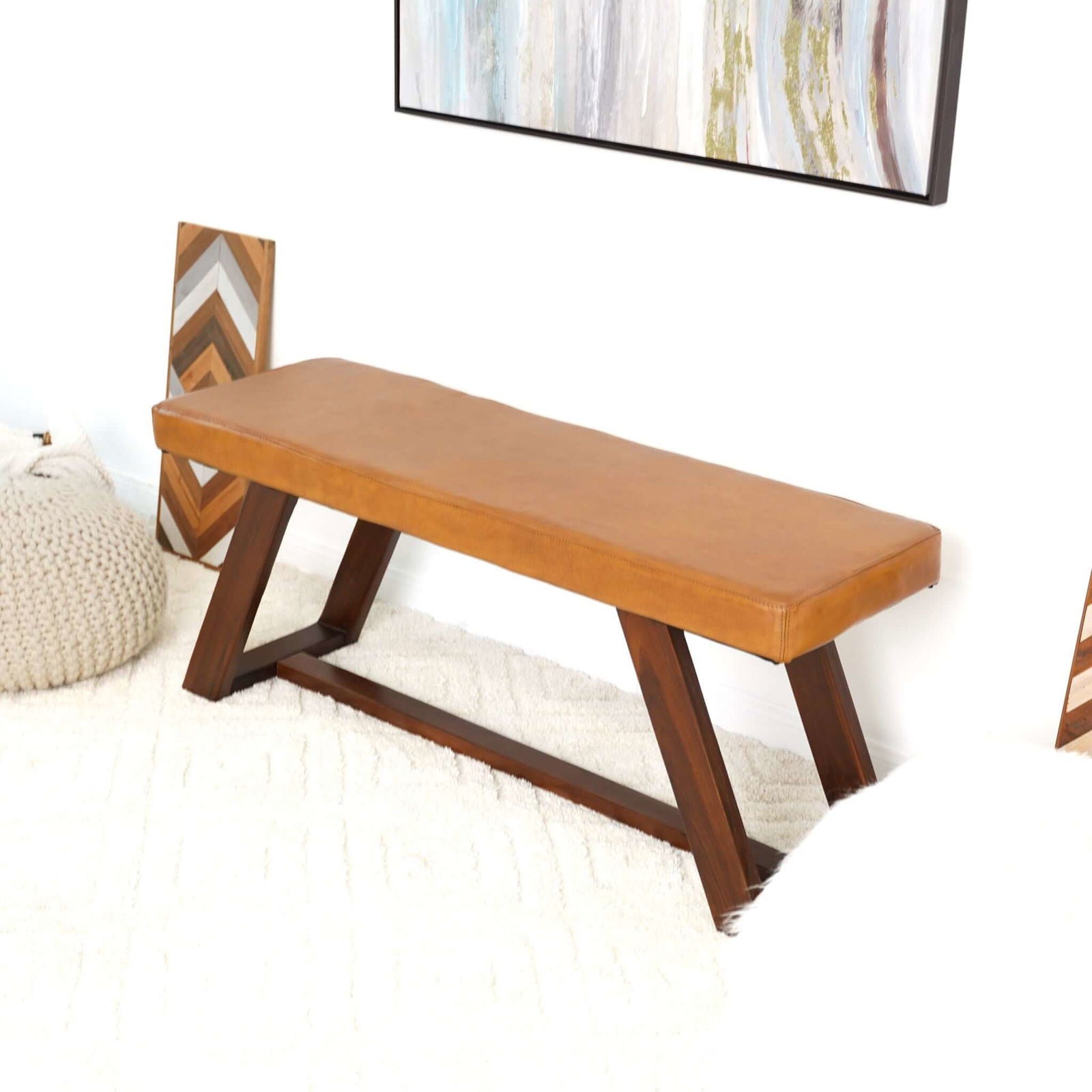 Marcus Leather Bench | Tan