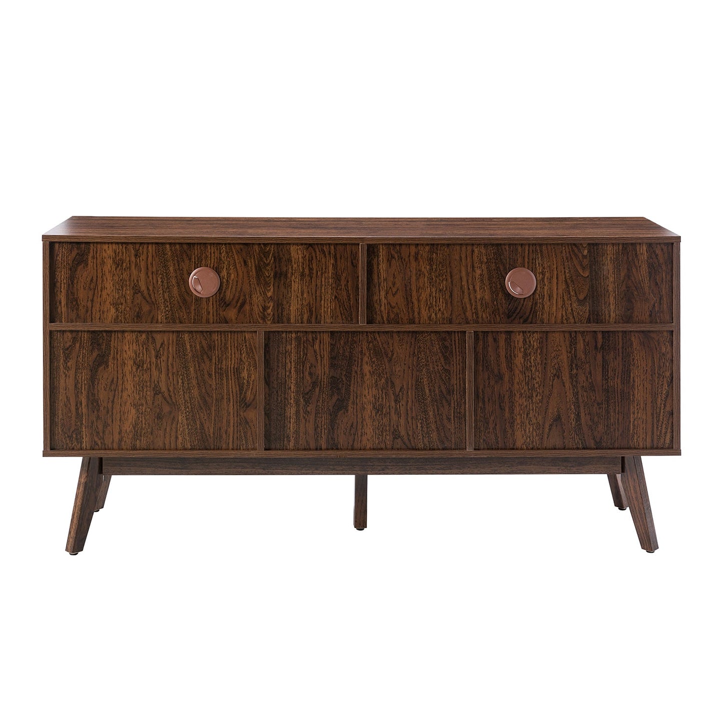 Mermeros 57" TV  Stand / Sideboard with Three Rattan Doors, Walnut