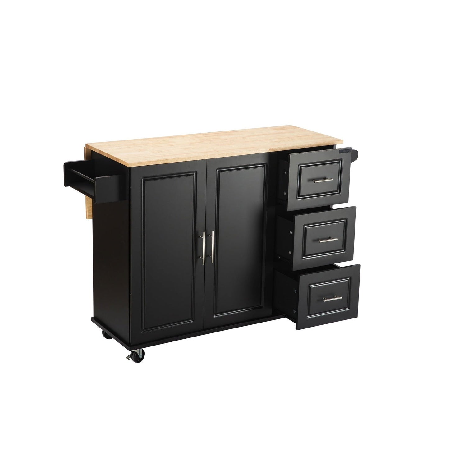 Mobile Kitchen Island Sideboard with Extensible Table Top, Black-Beech