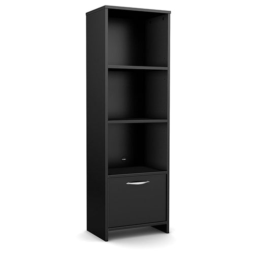Modern Bookcase with 3 Shelves and Bottom Door, Black