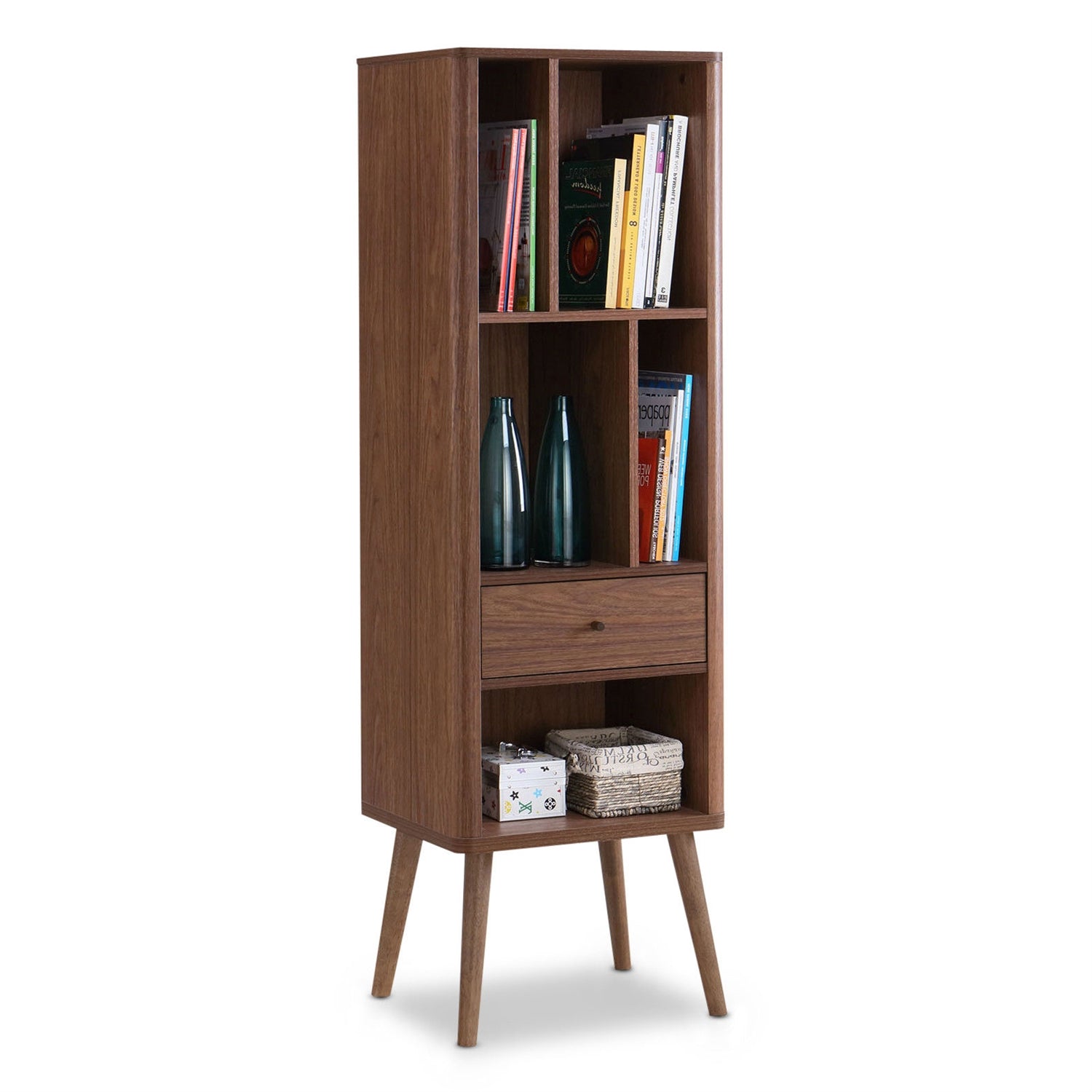 Modern Wood Finish Bookcase - Walnut