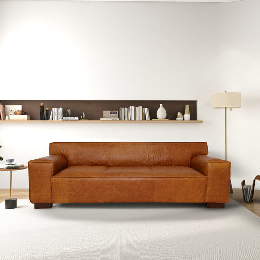 Waxed Leather Sofa | Cognac