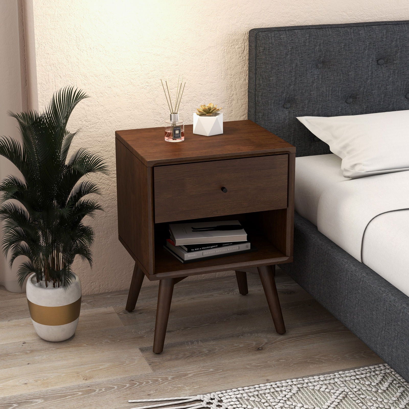 Norman Single Drawer Nightstand | Walnut