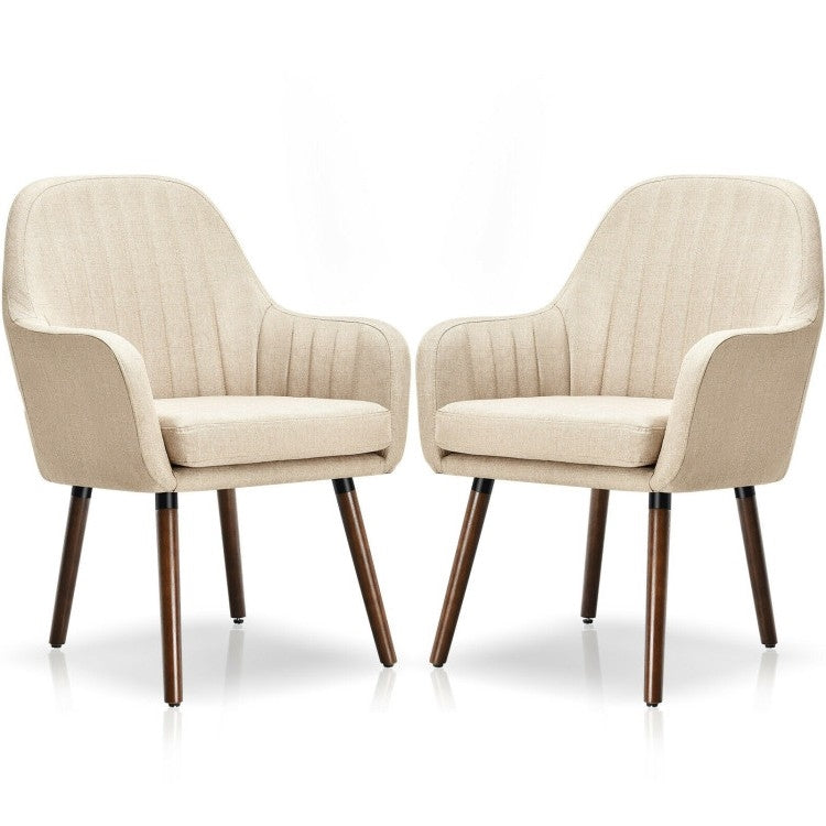 Retro Linen Accent Chair with Wood Legs (Set of 2)
