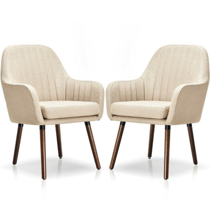 Retro Linen Accent Chair with Wood Legs (Set of 2)