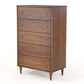 Rustic Walnut Mid Century 5 Drawer Chest