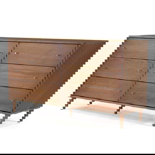 Rustic Walnut Mid Century 6 Drawer Dresser