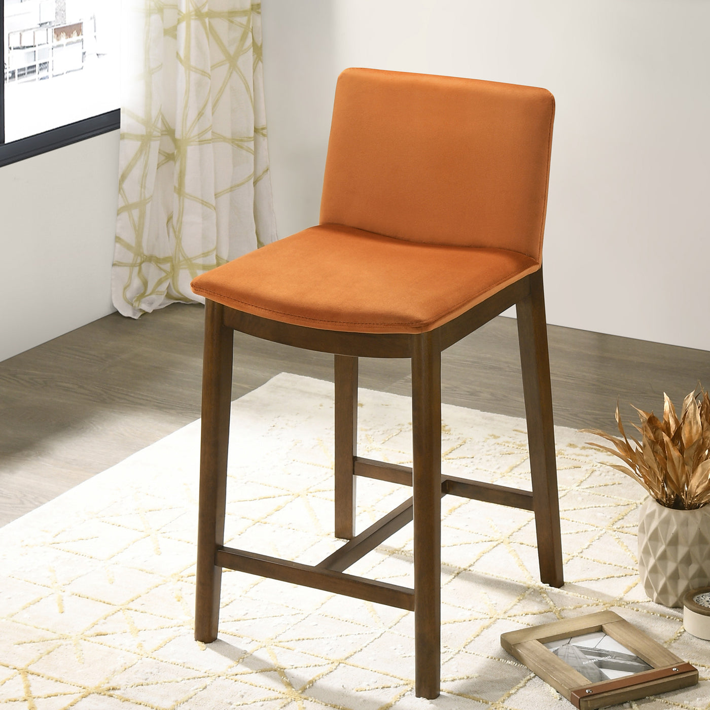 24" Upholstered Counter Stools, Burnt Orange Velvet
