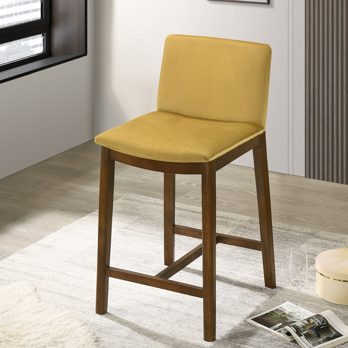 24" Upholstered Counter Stools, Dark Yellow Velvet