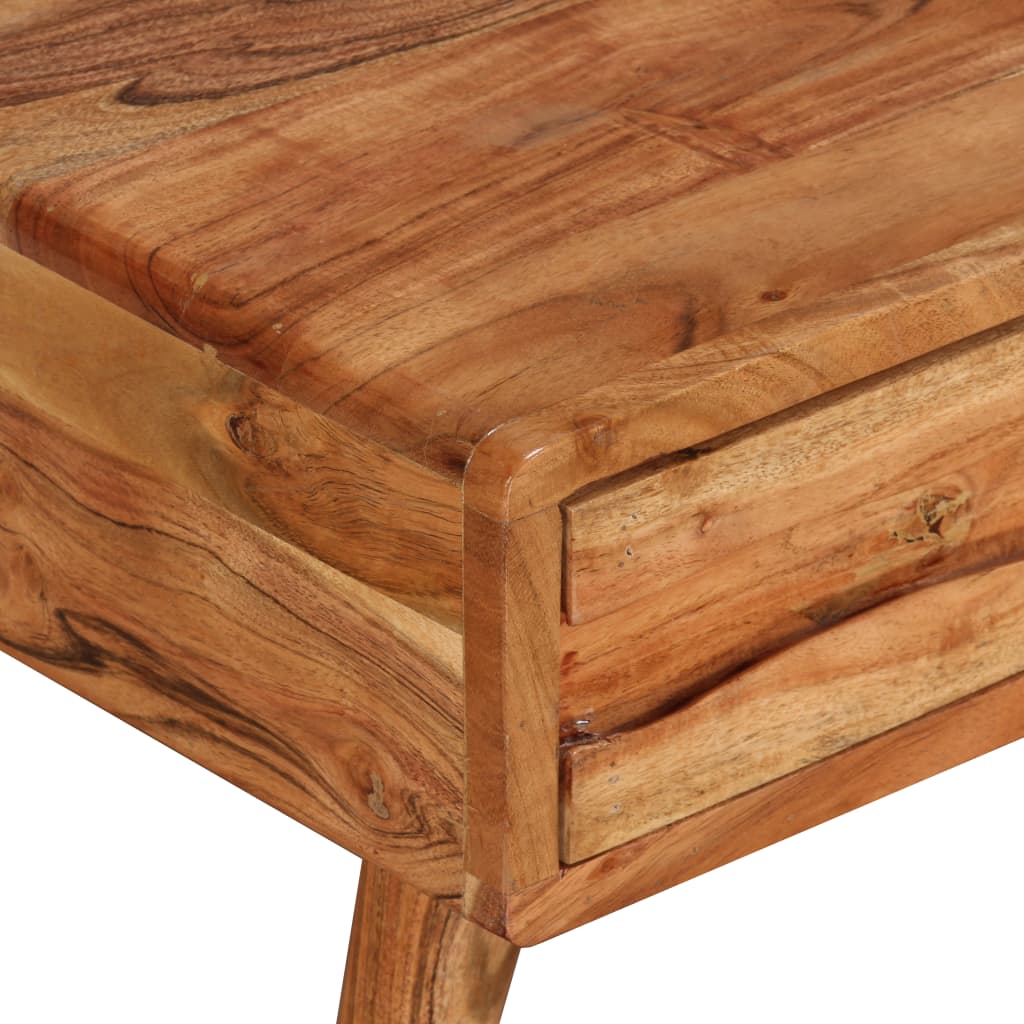 Solid Acacia Wood Coffee Table with Carved Drawer