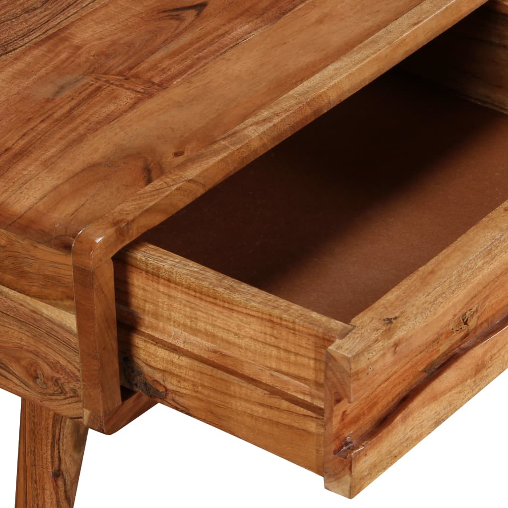 Solid Acacia Wood Coffee Table with Carved Drawer