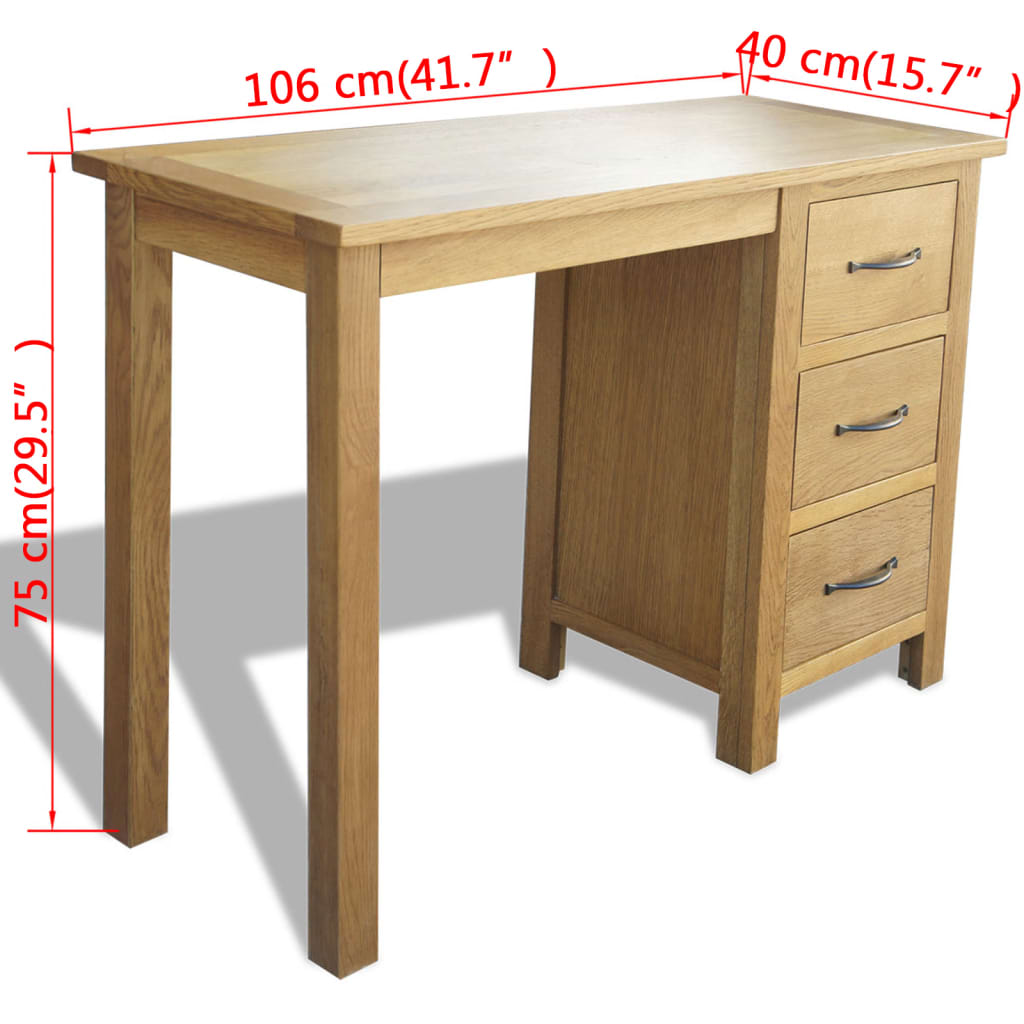Solid Oak Desk with 3 Drawers