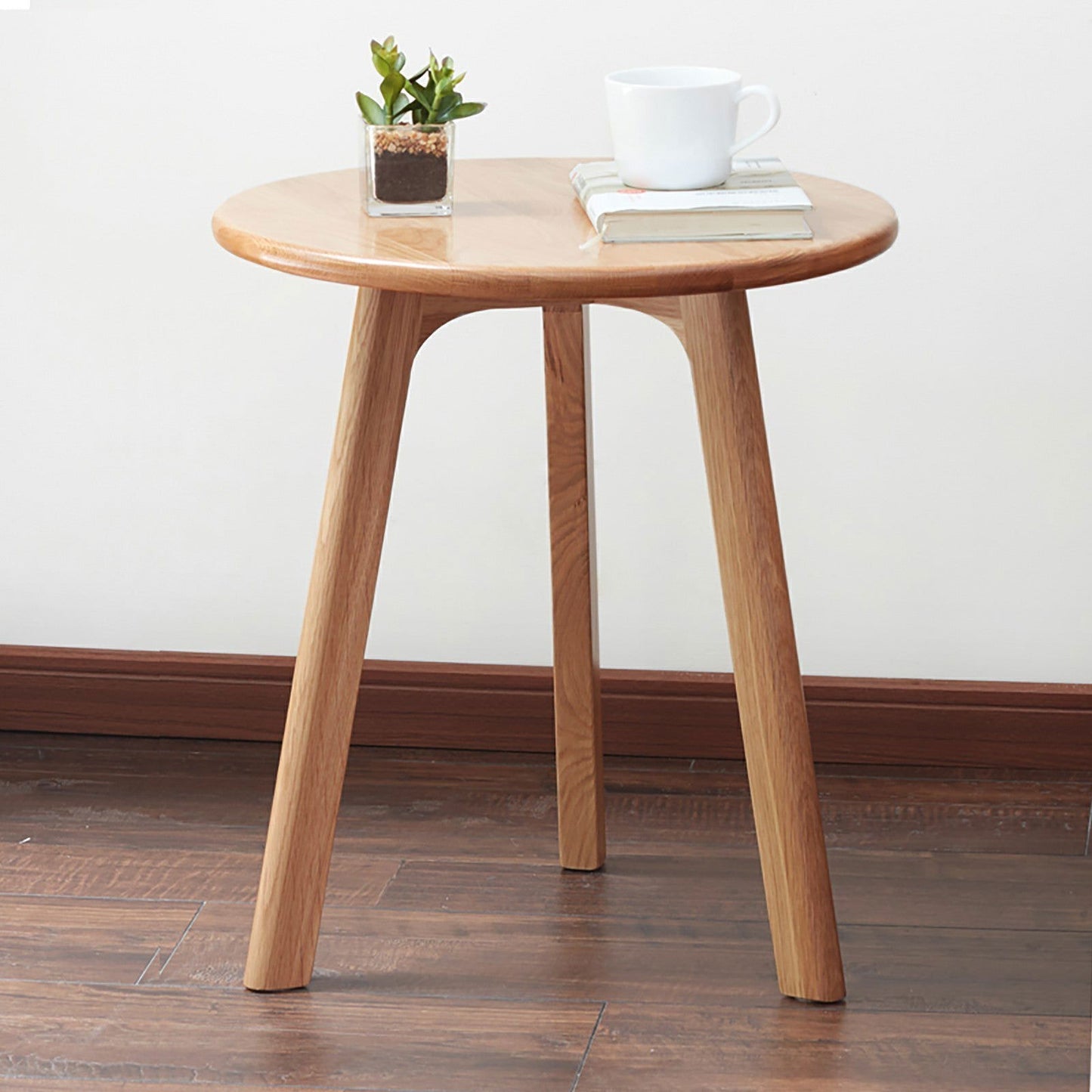 Solid Oak Small Round End Table, Light Oak