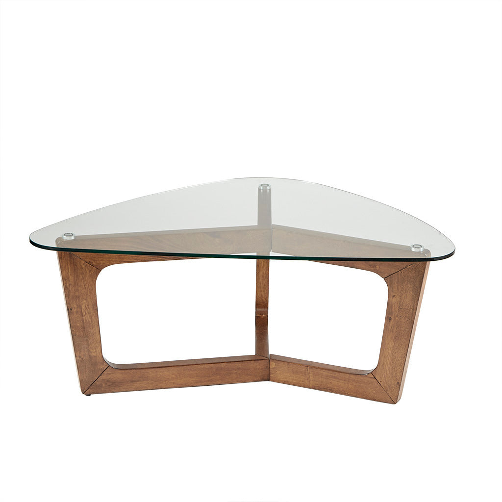 Tempered Glass Coffee Table with Wood Base | Pecan