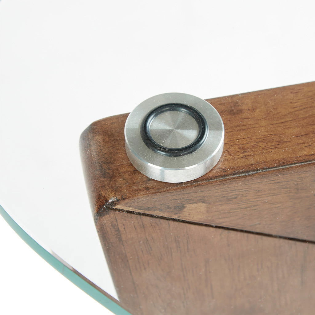 Tempered Glass Coffee Table with Wood Base | Pecan