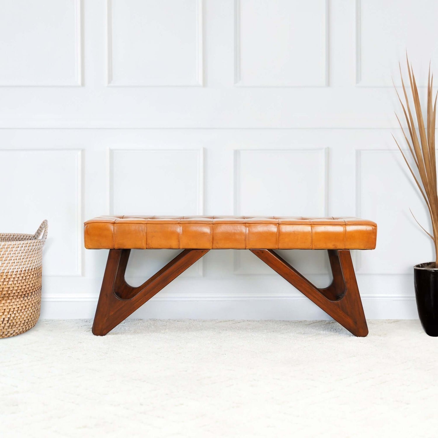 Tufted Leather Bench (Small) | Tan
