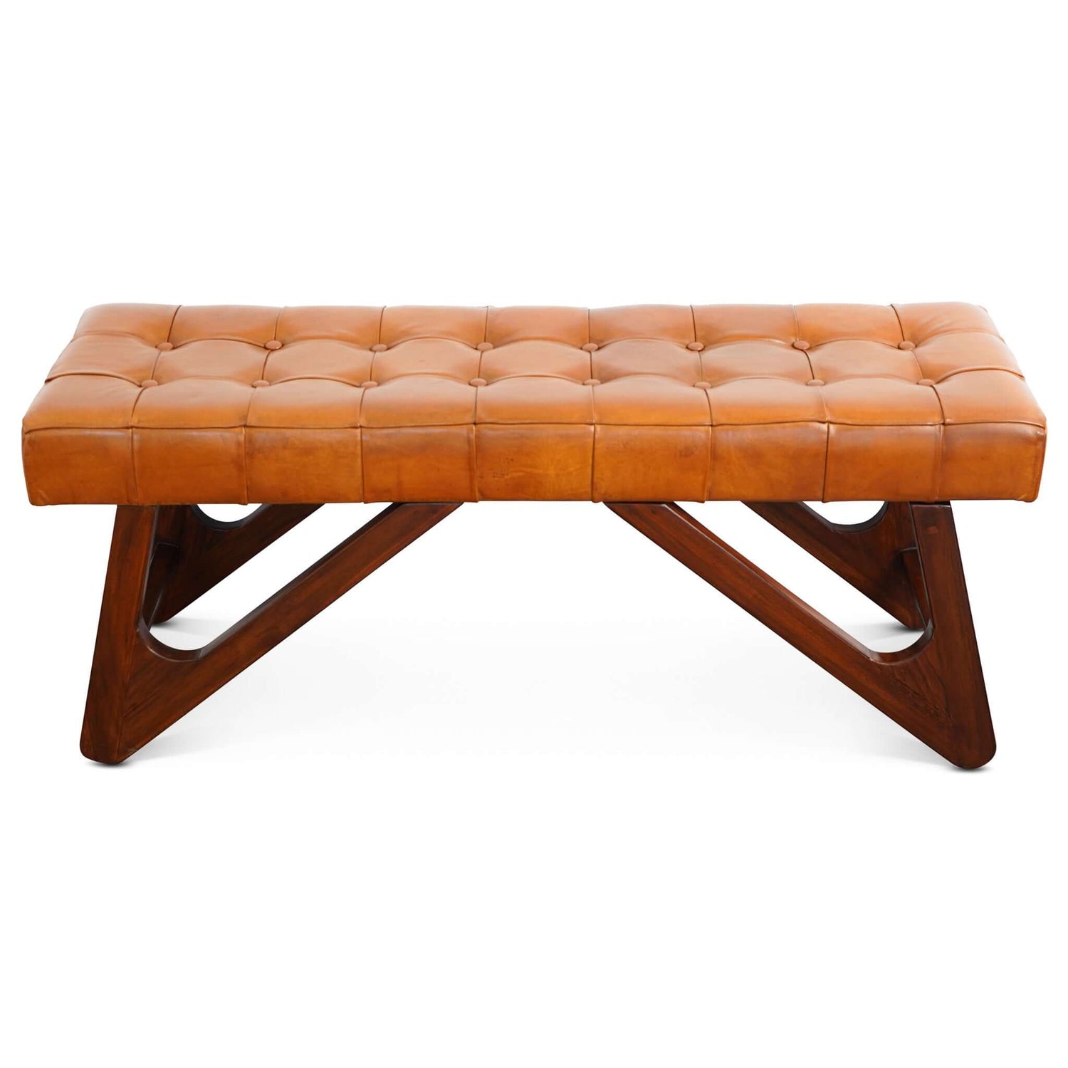 Tufted Leather Bench (Small) | Tan