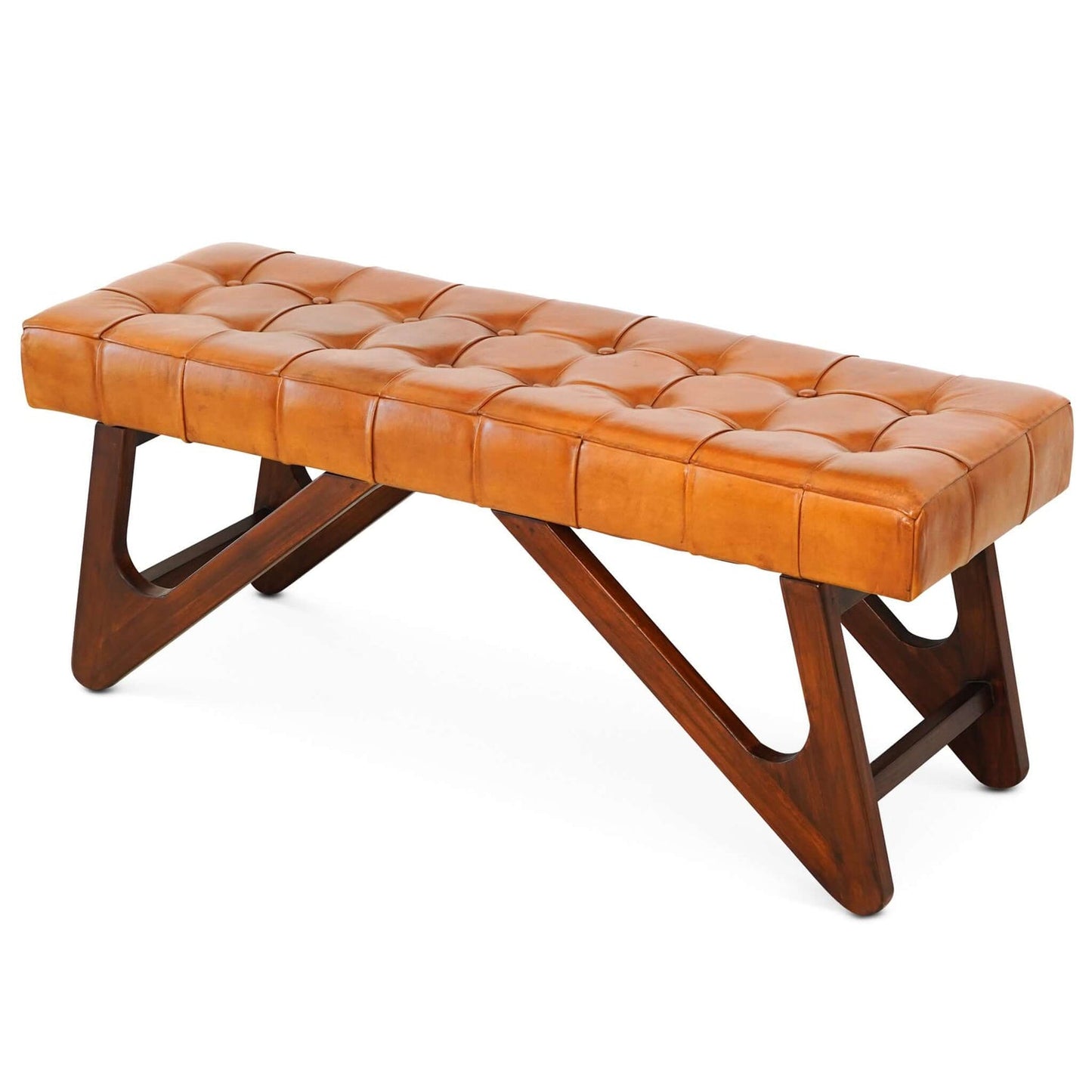 Tufted Leather Bench (Small) | Tan